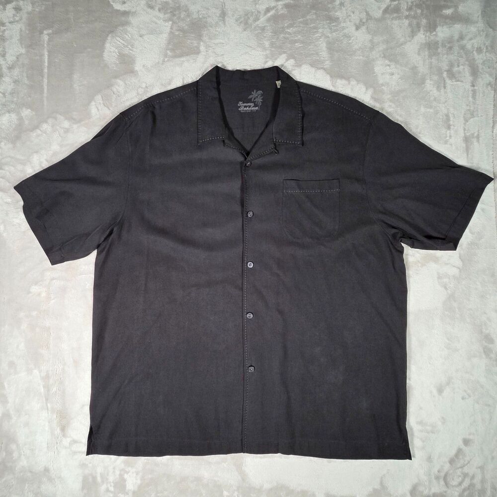 Tommy Bahama Black Silk Camp Shirt Men’s XXL Contrast Stitch Button Up Luxe